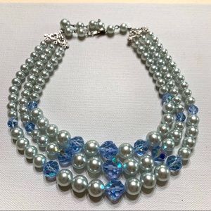 Vintage Laguna 3 Strand Necklace Hues of Blues